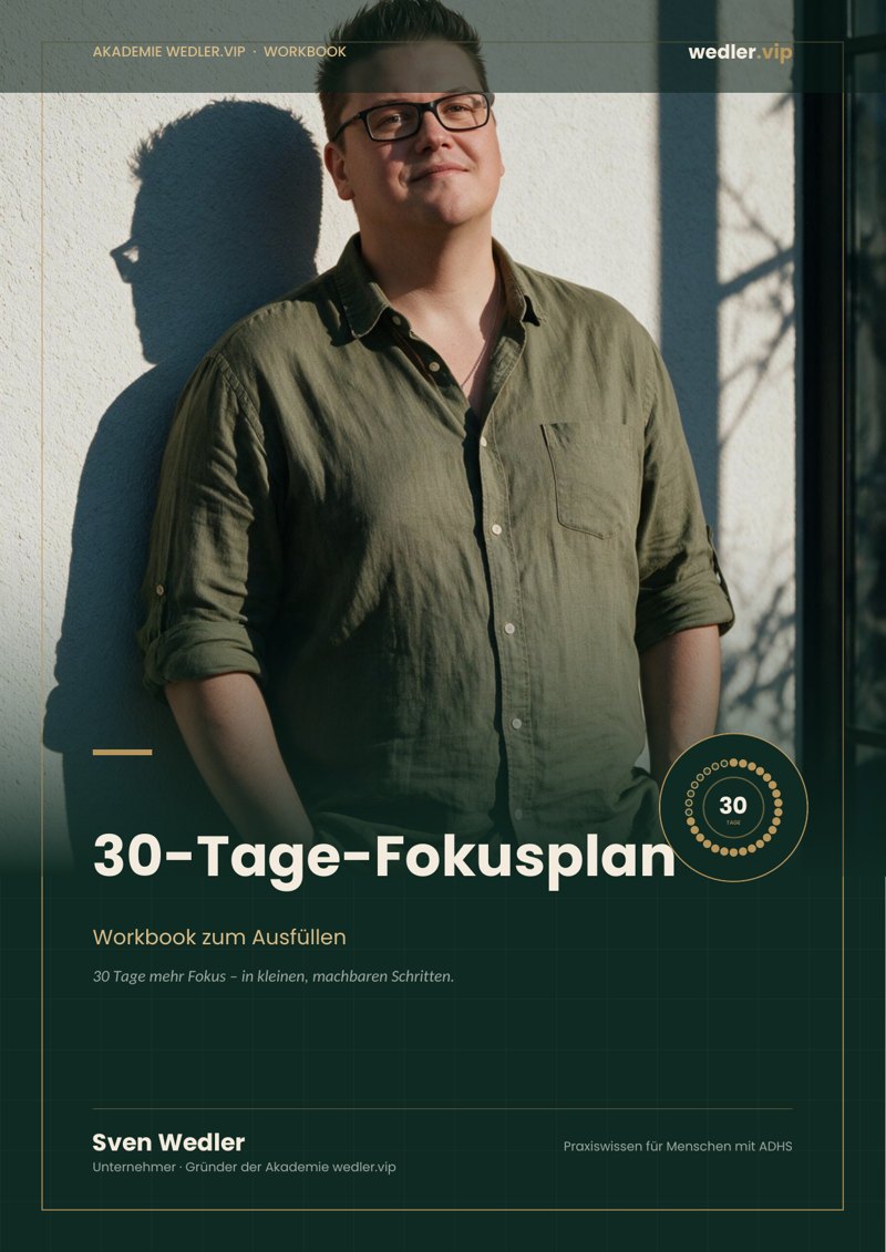 Cover: 30-Tage-Fokusplan – Workbook zum Ausfüllen